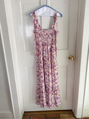Sam Edelman Smocked Tiered Midi Dress Multicolor Print Size 2